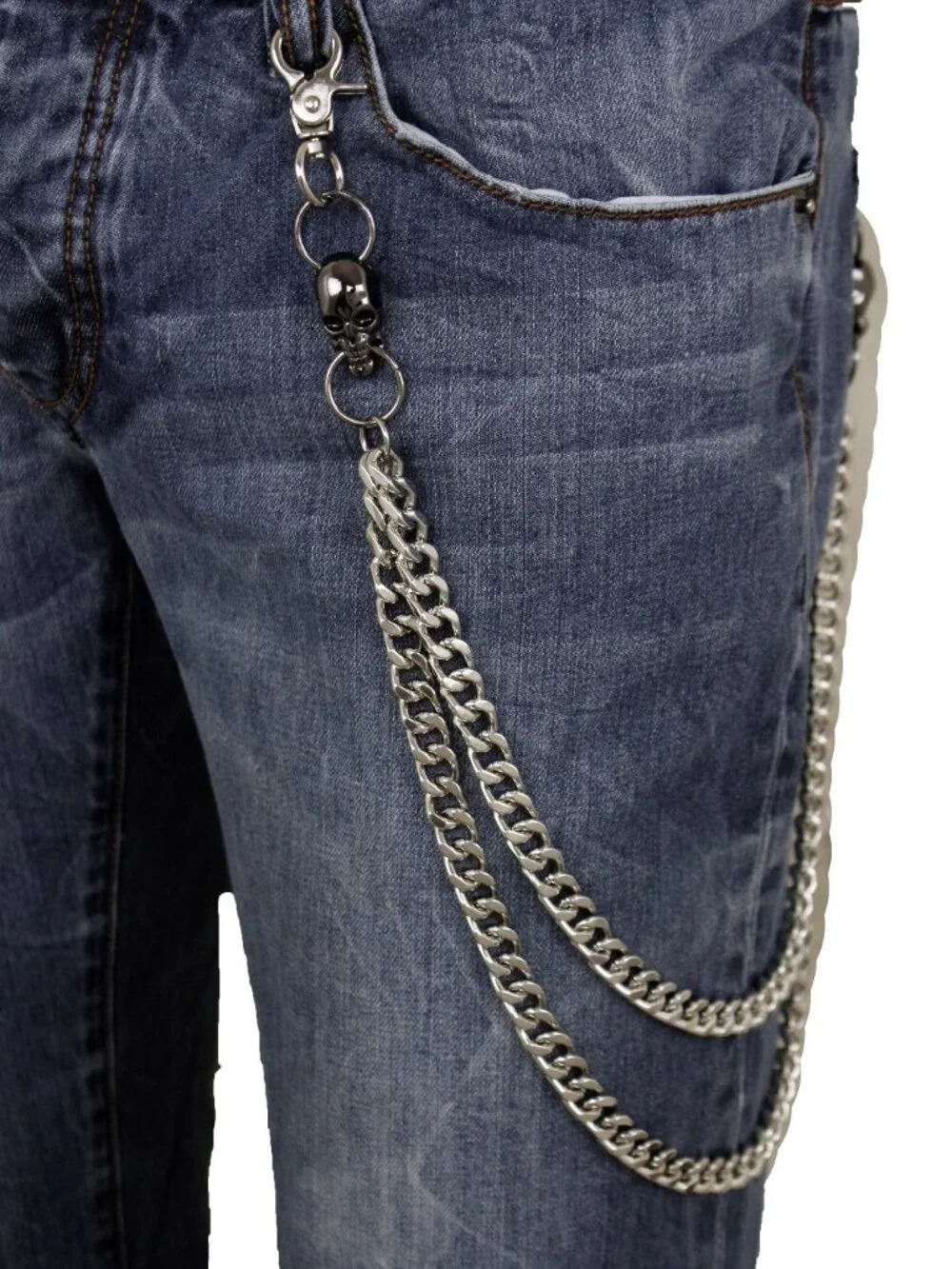 NEW Men’s Silver Skull Jeans Chain, 2 Strand Wallet Chain for Pants Handmade USA